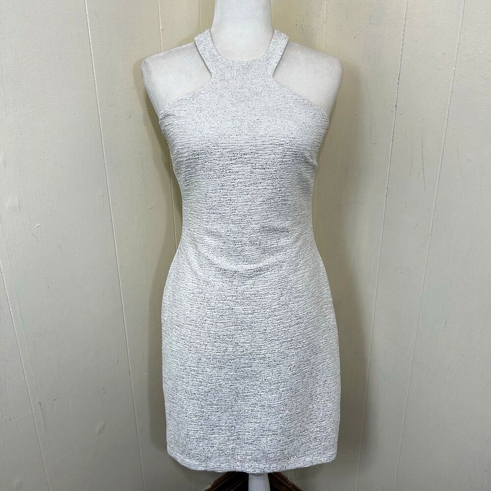 Speechless Halter Mini Party Cocktail Dress White & Gold Junior's 11 Sparkly.